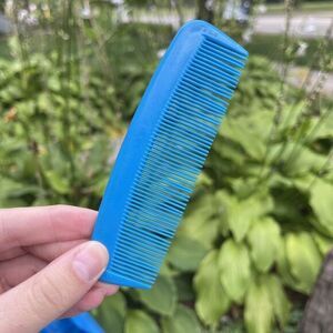 Vintage Blue Plastic Hair Comb USA Wide‎ Purse Pocket Unbreakable USED